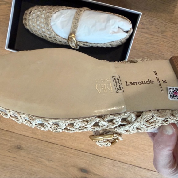 Larroude Beige Woven Flats with Gold Buckle - Picture 9 of 12